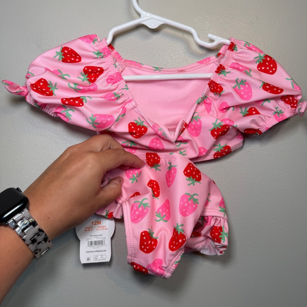 Wonder Nation Baby Girls Pink Strawberry Print Bikini Swimsuit Set 12M NWT - Picture 4 of 4